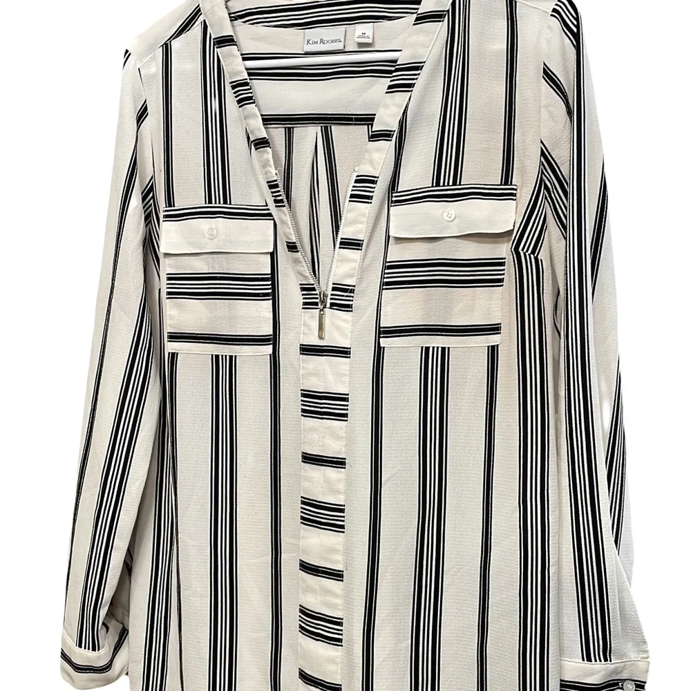 Kim Rogers Size Medium Black and White Dress Blouse - Picture 1 of 1